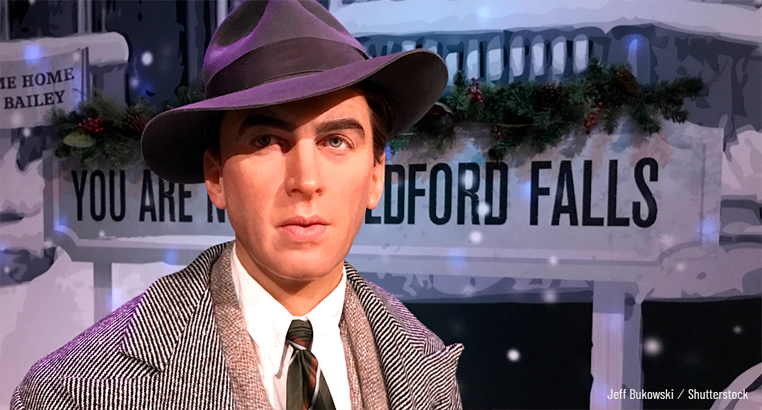 Photograph of Jimmy Stewart’s wax figure as George Bailey in It’s a Wonderful Life at Madame Tussaud’s in Hollywood.